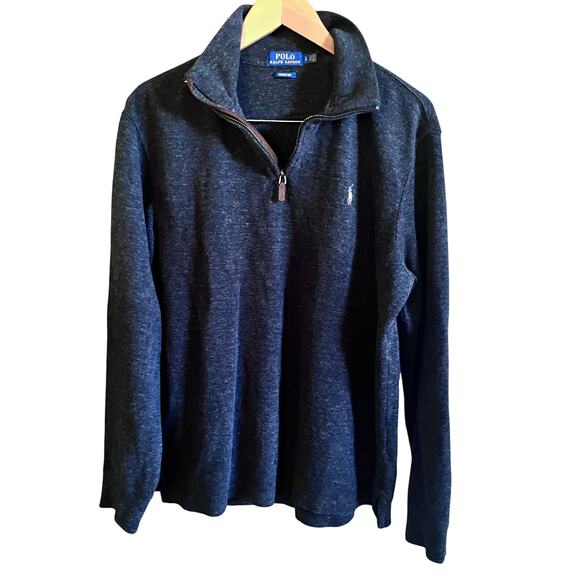 POLO Ralph Lauren Sweater Men's L Estate Rib‎ Charcoal Grey 1/4 Zip (M533) - Picture 1 of 6